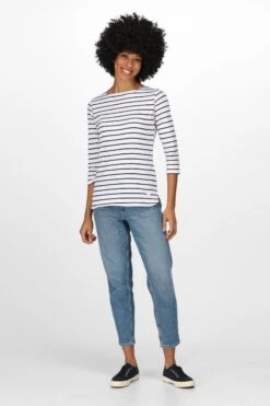 Regatta Bayla 3/4 Sleeve Striped White T-Shirt