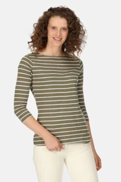 Regatta Green Bayla 3/4 Sleeve Striped T-Shirt